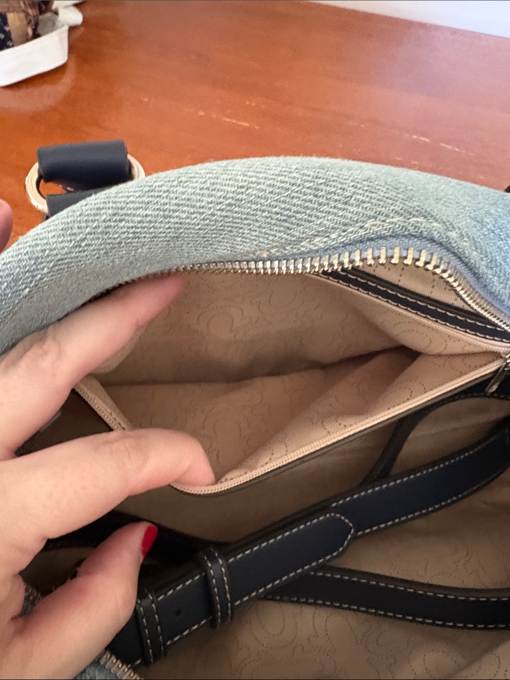 True Religion Two-Tone Denim Dome Satchel - Light & Dark Blue - Picture 8 of 8